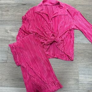 SHEIN Pink Pantsuit with Tie-Front Top